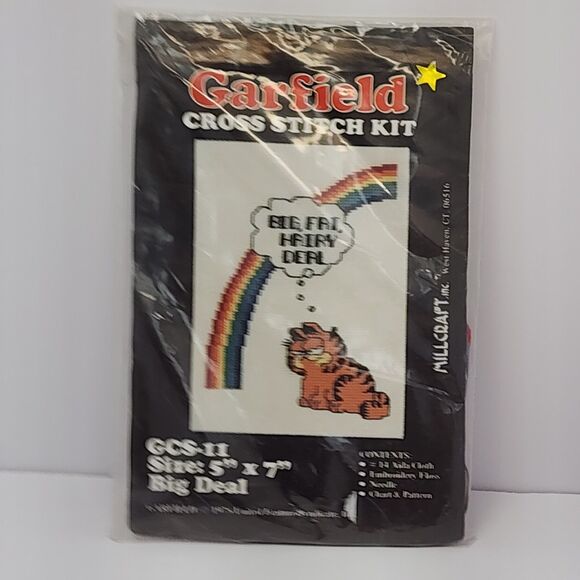 Vintage 1978 Garfield Cross Stitch Kit GCS-11 “Big Fat Hairy Deal” 5x7 Millcraft - Picture 2 of 6